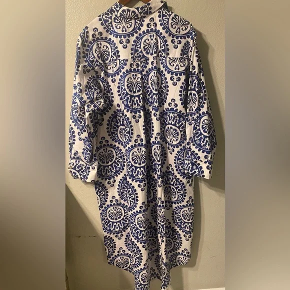 NWT Anthropologie Maeve The Soren in Navy White Medallion Print Shirt Dress 1X - Picture 10 of 10